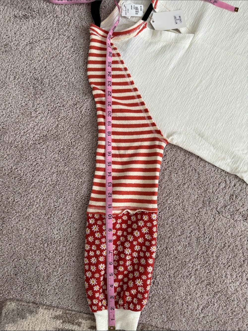 Ariella Cream Knit Raglan Top with Red Striped Sleeves - Picture 15 of 16